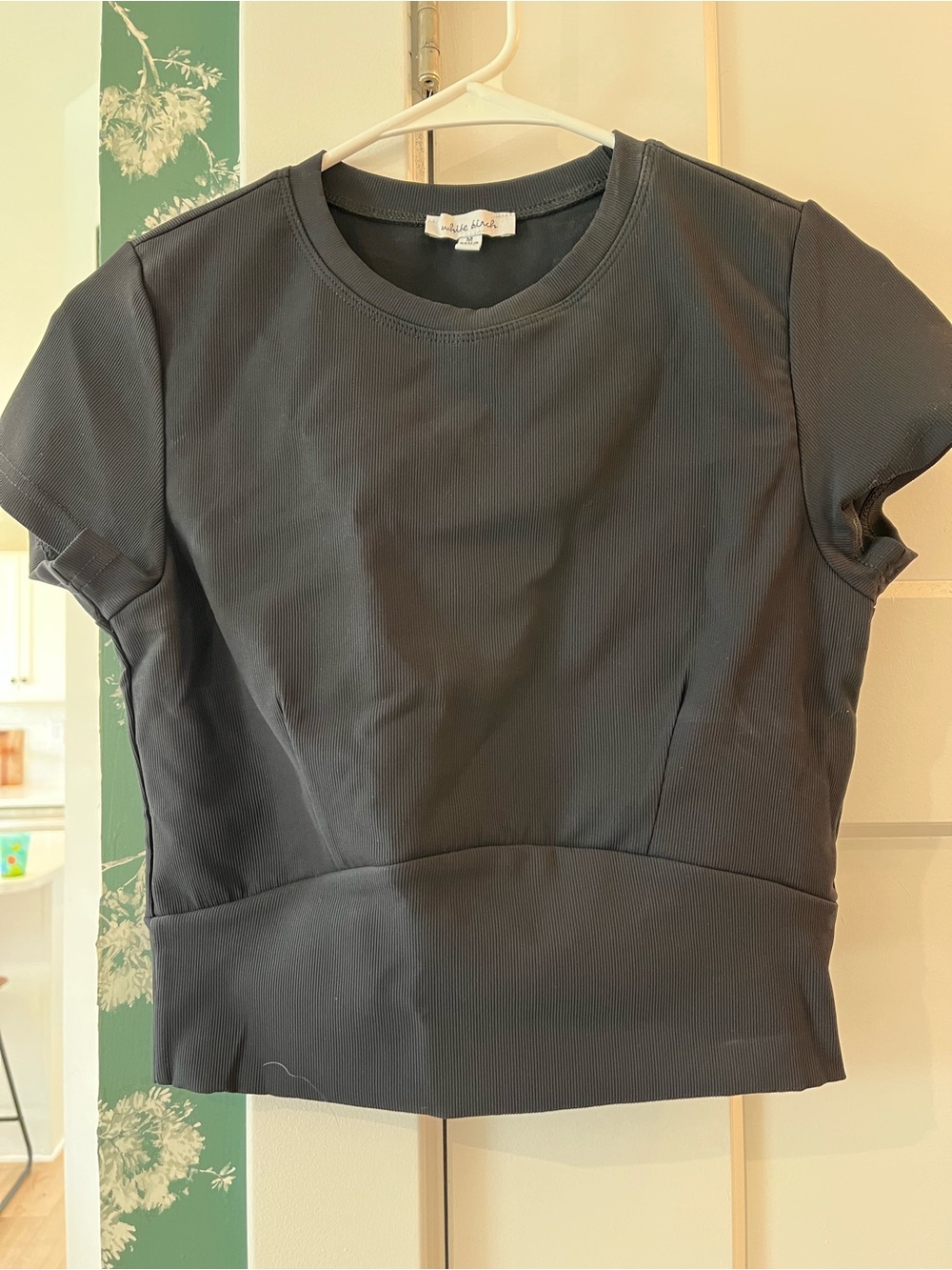 white birch Black Short Sleeve Ribbed Cropped Tee